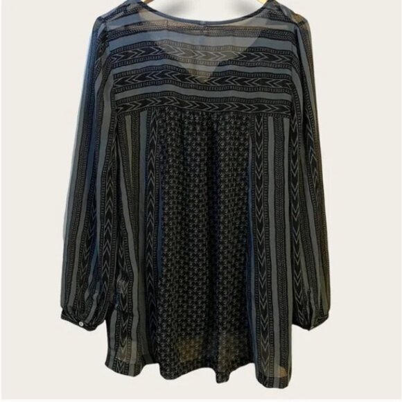FREE PEOPLE Feather in the Wind Grey Black Sheer Long Sleeve Boho Blouse Beads S - Picture 5 of 13
